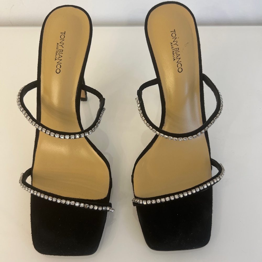 Tony Bianco Fletcher Black Crystal Strap Heeled Sandals